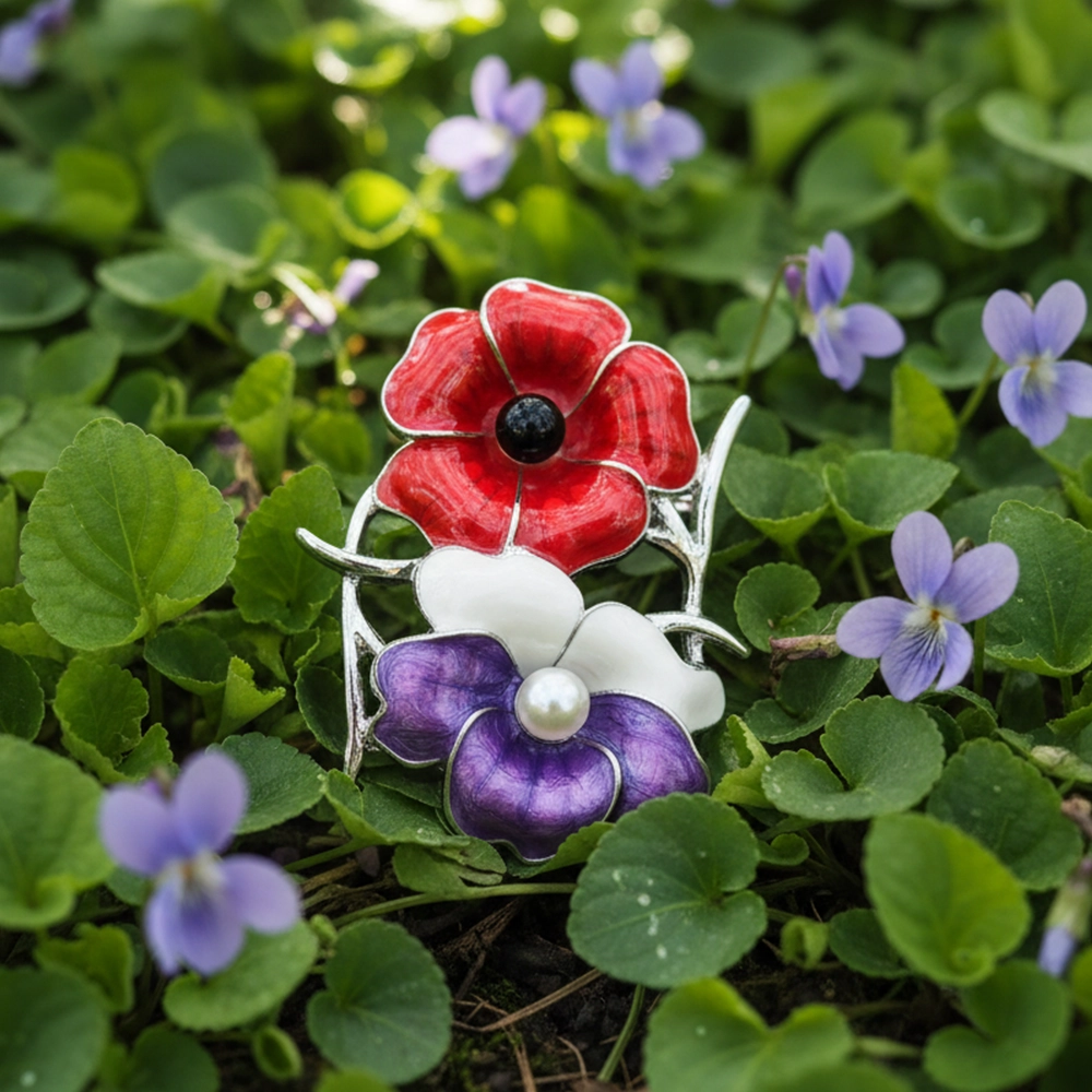 Model wearing Rose Quartz Poppy Brooch
